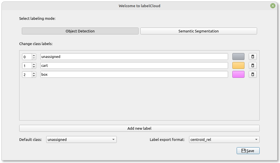 Welcome dialog to configure basic labeling settings